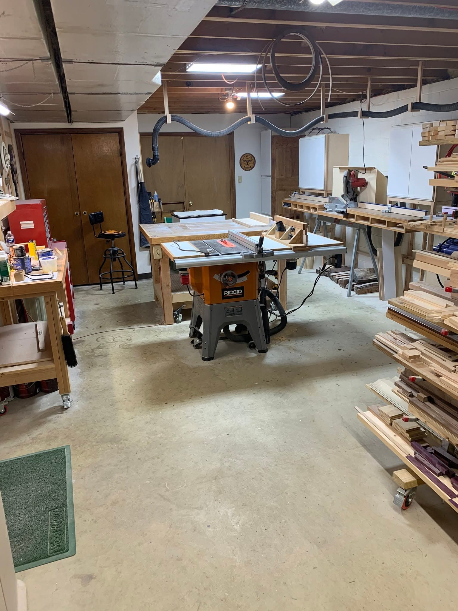 Wild Mountain Woodworks shop where handcrafted solid wood furniture is built and finished.